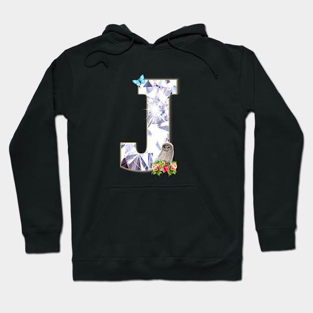 Name Initial Letter J and Baby Owl Hoodie by KC Morcom aka KCM Gems n Bling aka KCM Inspirations